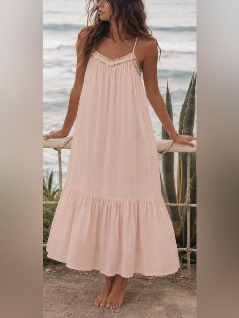 Zara Blush Pink Spaghetti Strap Maxi Dress